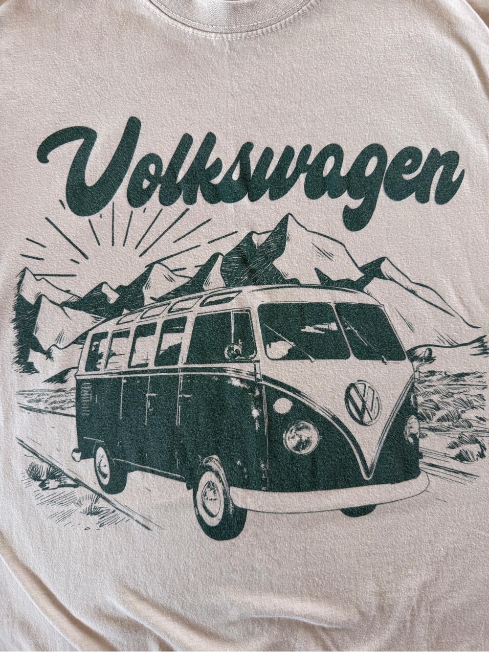 Volkswagen Graphic Tee - Beige with Green Print